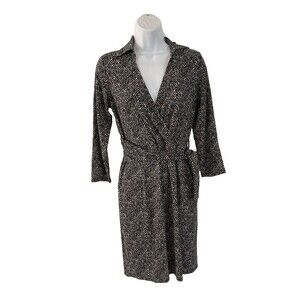 Ann Taylor Dress Faux Wrap Womens Size O Petite Black White Long Sleeve New $128